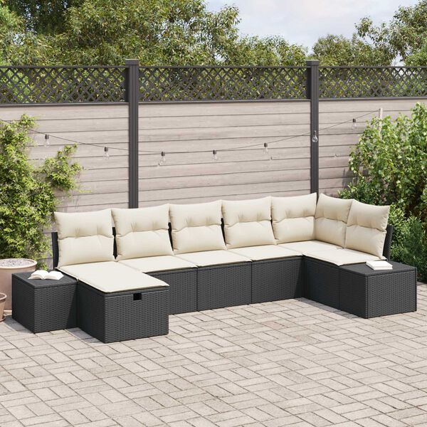 vidaXL Σετ Καναπέ Κήπου με μαξιλάρι 7 pcs Μαύρο Πολυ ράταν