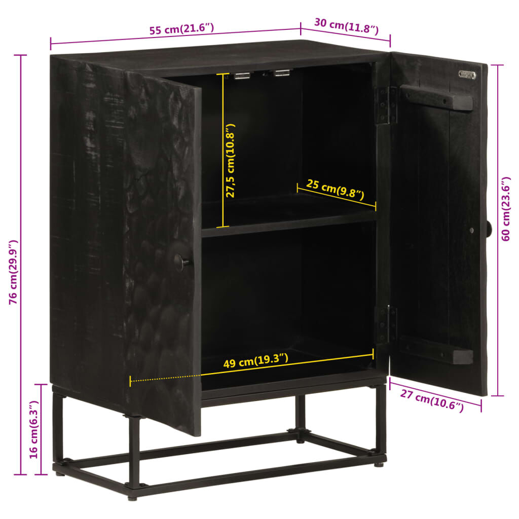 vidaXL Ντουλάπι Μαύρο 55x30x76 εκ. από Μασίφ Ξύλο Μάνγκο και Σίδηρο