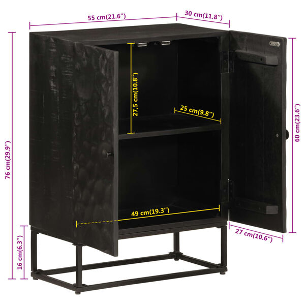 vidaXL Ντουλάπι Μαύρο 55x30x76 εκ. από Μασίφ Ξύλο Μάνγκο και Σίδηρο