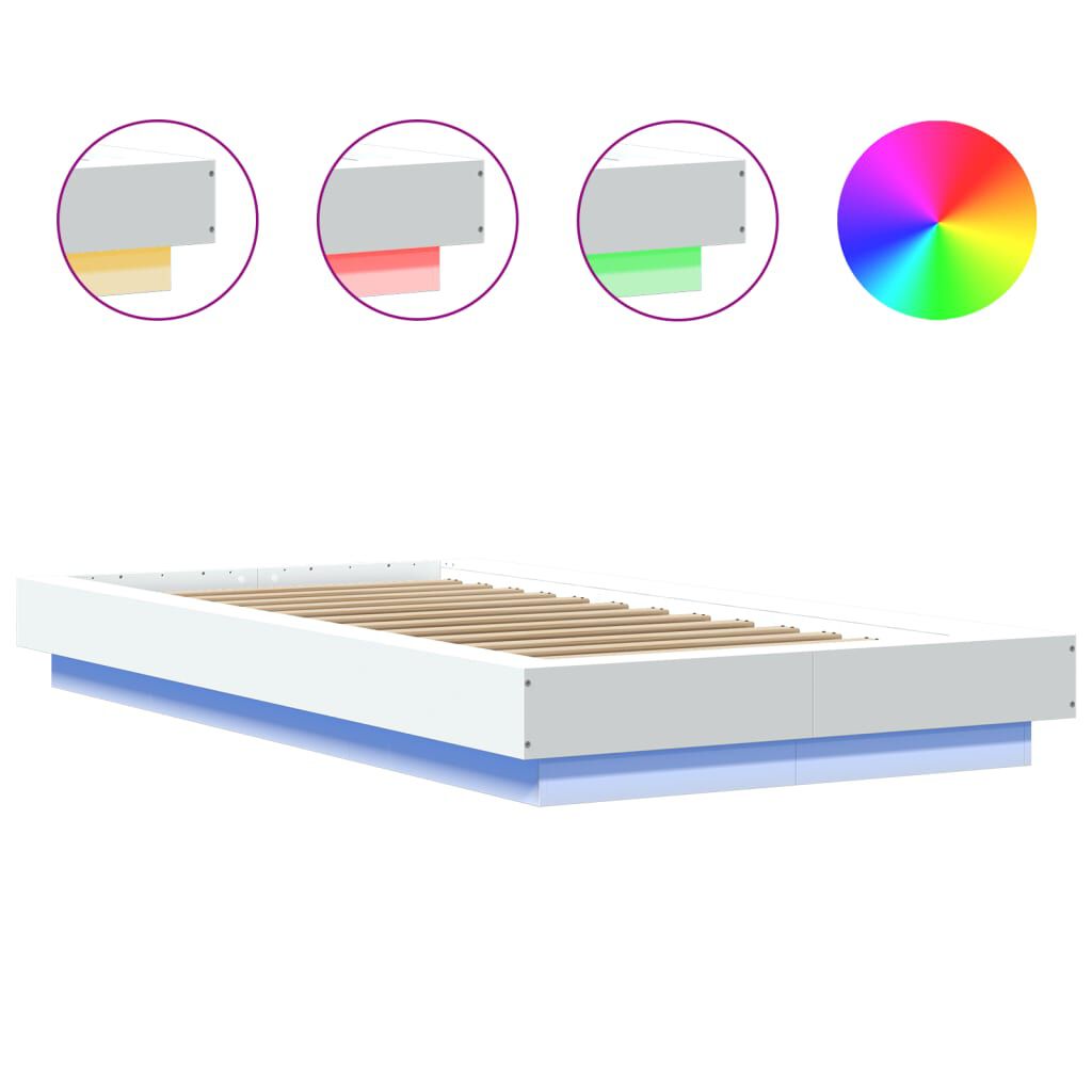 vidaXL Πλαίσιο Κρεβατιού με Φώτα LED Λευκό 100 x 200 εκ. Επεξεργ. Ξύλο