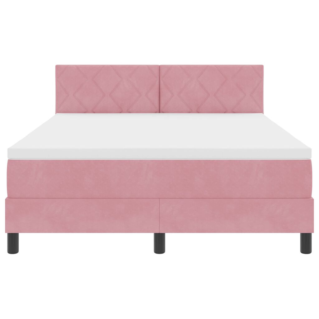vidaXL Κρεβάτι Box Spring με Στρώμα Ροζ 140x200 εκ Βελούδο
