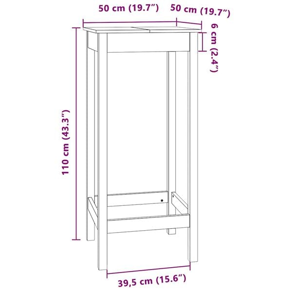 vidaXL Τραπέζι Μπαρ Λευκό 50 x 50 x 110 εκ. από Μασίφ Ξύλο Πεύκου