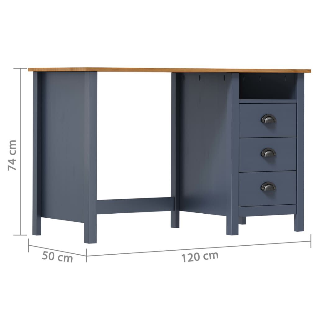 vidaXL Γραφείο Hill με 3 Συρτάρια Γκρι 120x50x74 εκ Μασίφ Ξύλο Πεύκου
