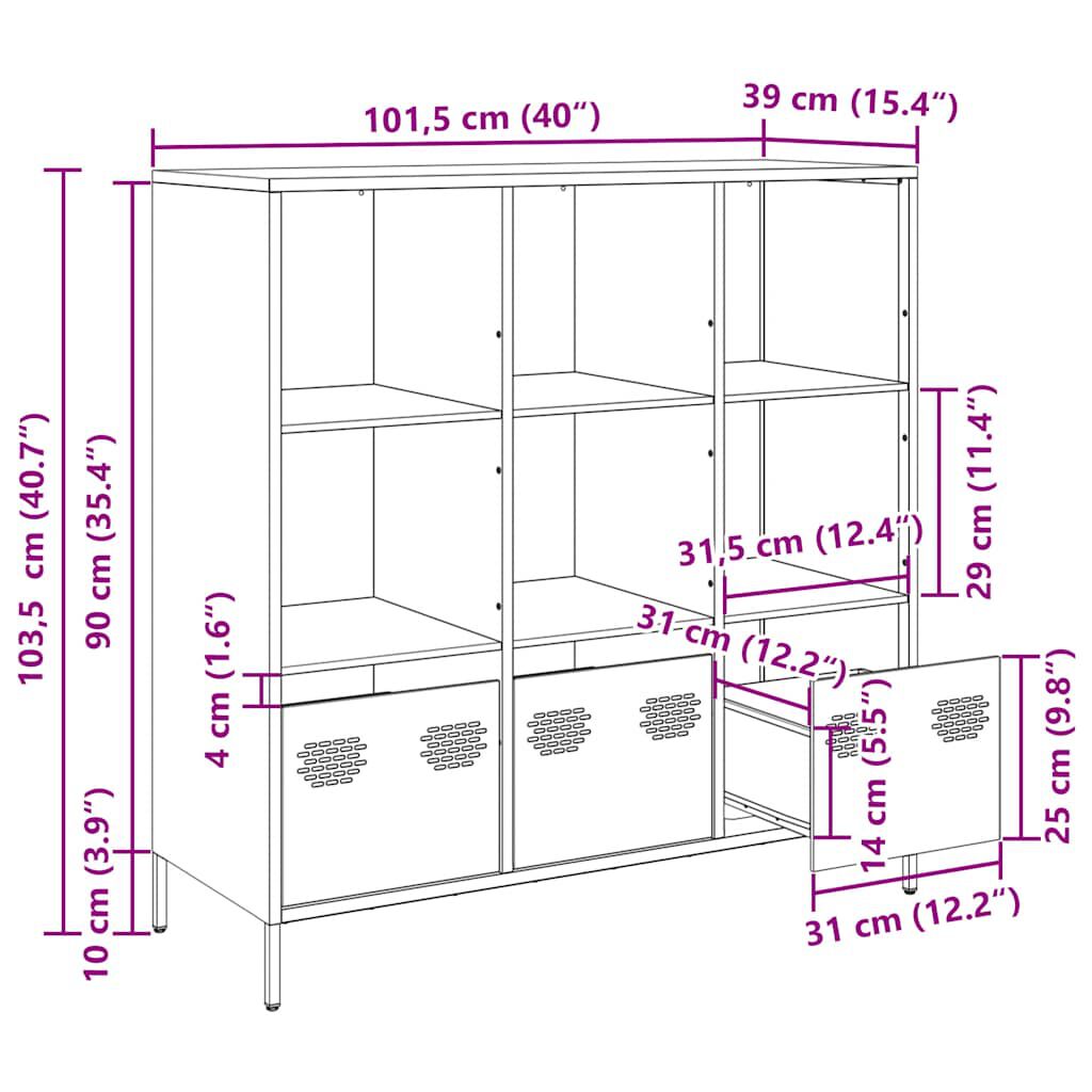 vidaXL Ντουλάπι Λευκό 101,5x39x103,5 εκ. από Χάλυβα