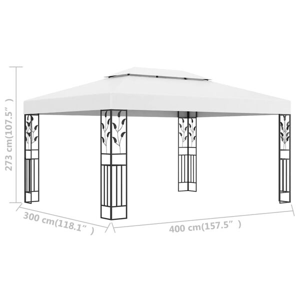 vidaXL Κιόσκι με Διπλή Οροφή Λευκό 3 x 4 μ.