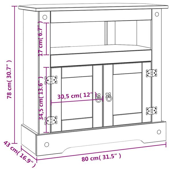 vidaXL Τραπέζι Κονσόλα Μεξικ. Στιλ Corona 80x43x78 εκ. Ξύλο Πεύκου