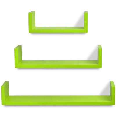 Ράφια Τοίχου για Βιβλία/DVD Σχήματος «U» 3 τεμ. Πράσινα από MDF
