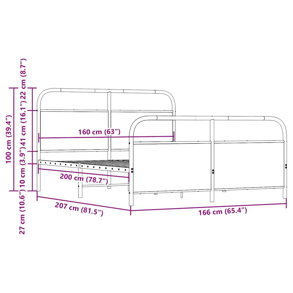 vidaXL Σκελετός Κρεβ. Χωρίς Στρώμα Καφέ Δρυς 160x200 εκ. Μεταλλικό