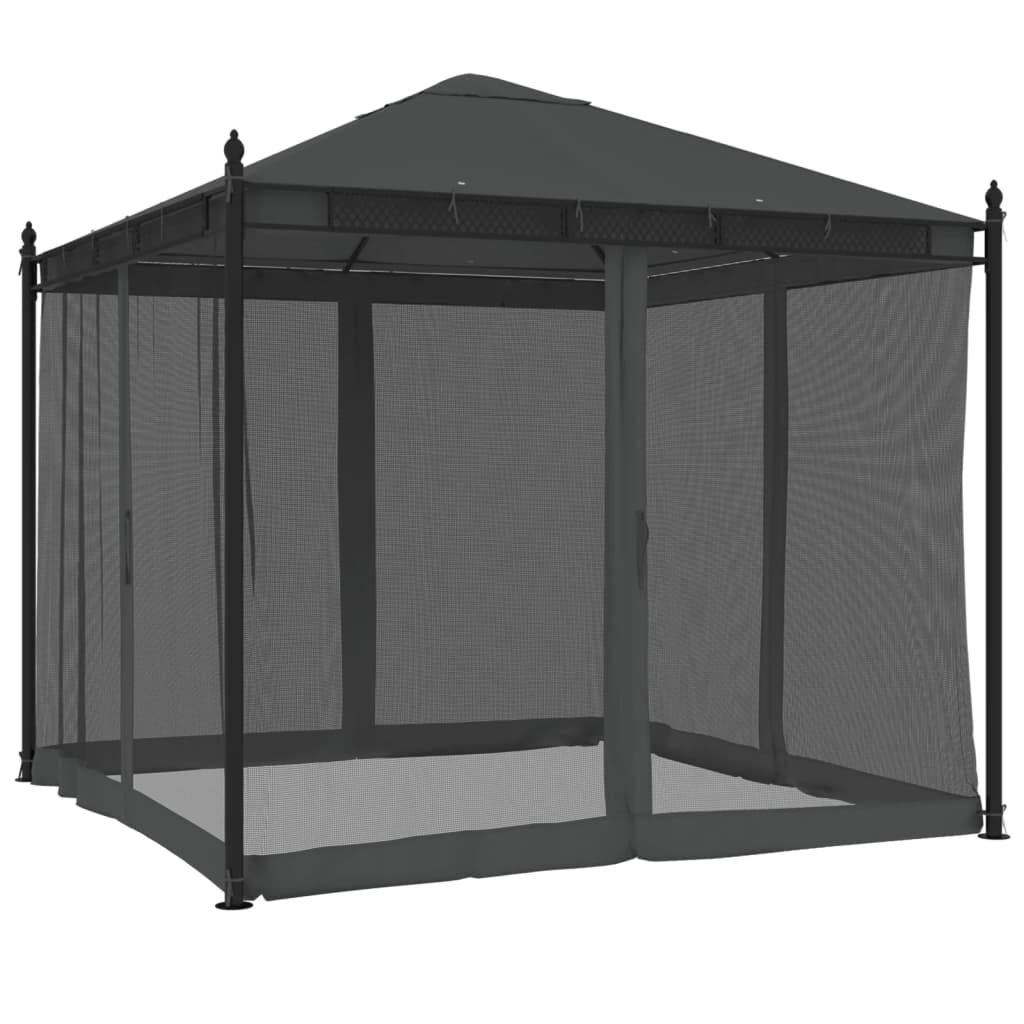 vidaXL Κιόσκι με Τοίχους από Δίχτυ Ανθρακί 2,93x2,93 μ. από Ατσάλι
