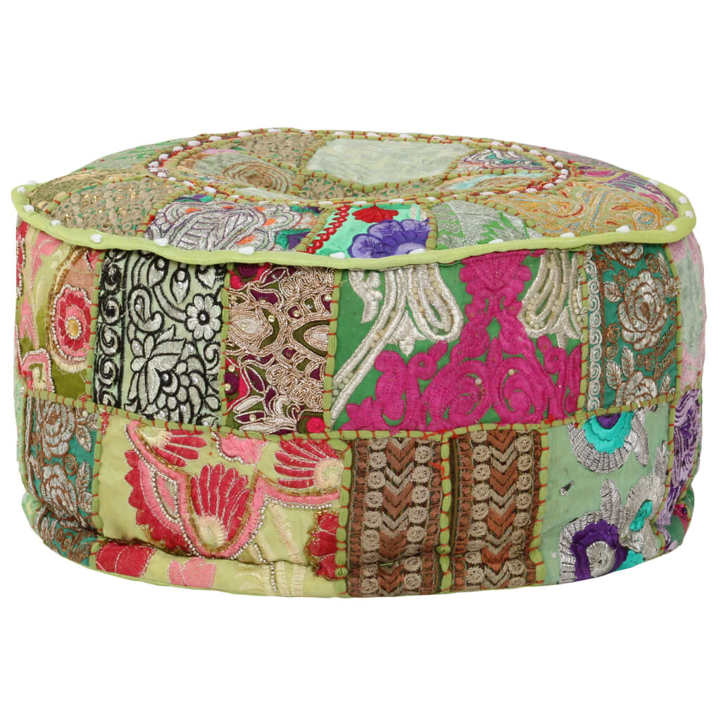 vidaXL Πουφ Patchwork Στρογγυλό Χειροποίητο Πράσινο 40x20 εκ. Βαμβάκι
