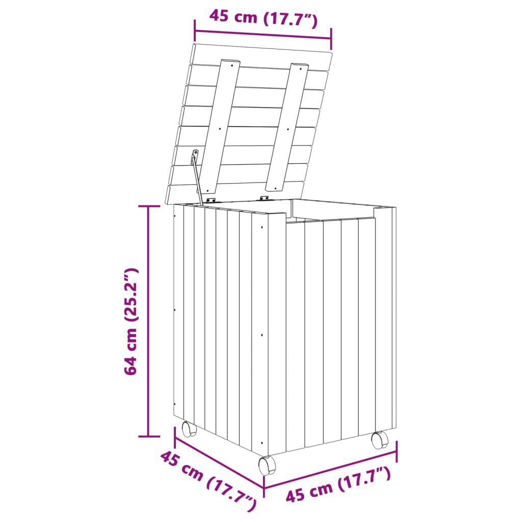vidaXL Καλάθι Άπλυτων με Τροχούς RANA 45x45x64εκ. Μασίφ Ξύλο Πεύκου