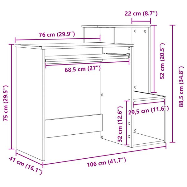 vidaXL Γραφείο Artisan Oak 106 x 40 x 88.5 εκ Επεξεργασμένο ξύλο