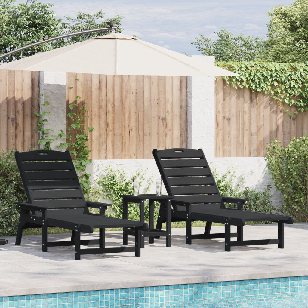 vidaXL Ξαπλώστρες 2 τεμ Μαύρη 162x53x98.5 εκ HDPE