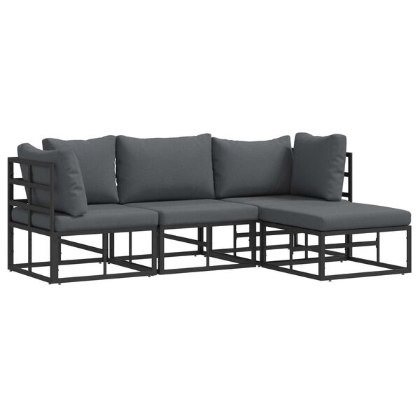 vidaXL Σετ Καναπέ Κήπου 4 pcs Μαύρο 213 x 141.5 x 71 εκ Αλουμίνιο