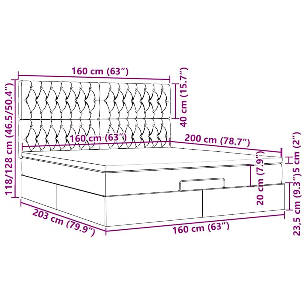 vidaXL Οθωμανικό Κρεβάτι με Στρώμα Κρέμα 160x200cm Ύφασμα