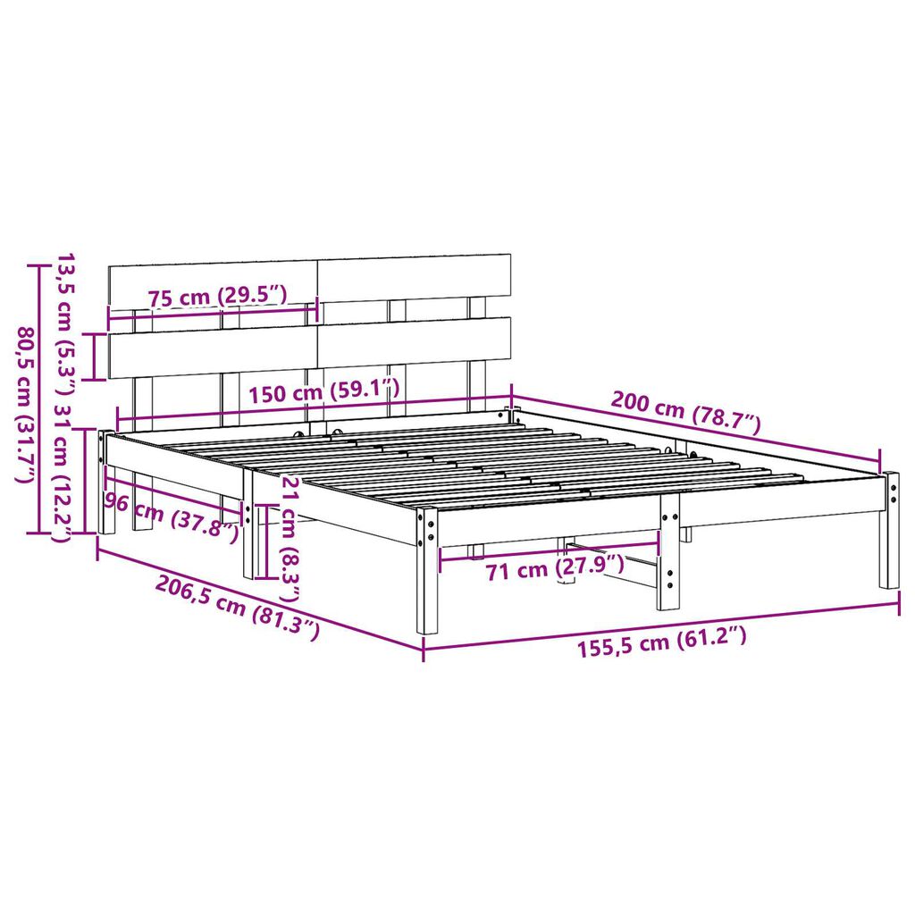 vidaXL Κρεβάτι με Κεφαλάρι Καφέ Κερωμένο 150x200 εκ Μασίφ Ξύλο Πεύκου