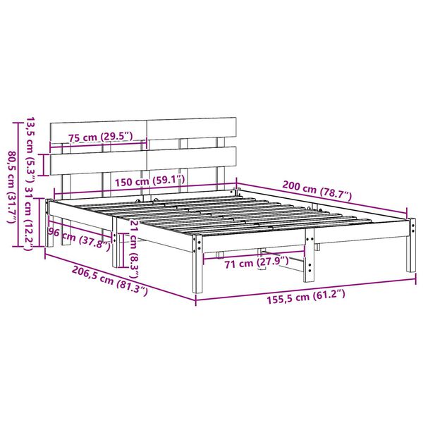 vidaXL Κρεβάτι με Κεφαλάρι Καφέ Κερωμένο 150x200 εκ Μασίφ Ξύλο Πεύκου