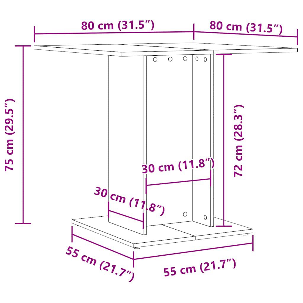 vidaXL Τραπεζαρία Αρτισιανή Δρυς 80x80x75 εκ. από Επεξεργασμένο Ξύλο