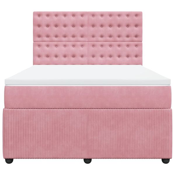 vidaXL Κρεβάτι Boxspring με Στρώμα Ροζ 140x190 εκ. Βελούδινο