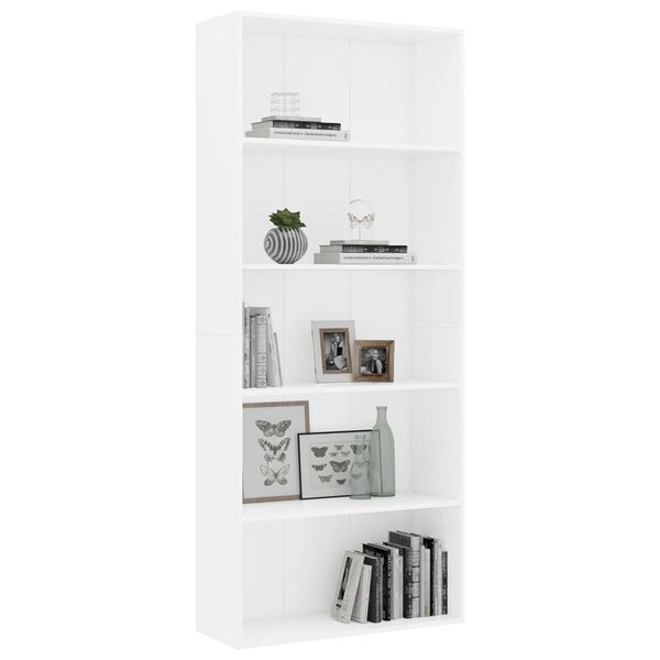 vidaXL Βιβλιοθήκη με 5 Ράφια Λευκή 80 x 30 x 189 εκ. Επεξ. Ξύλο