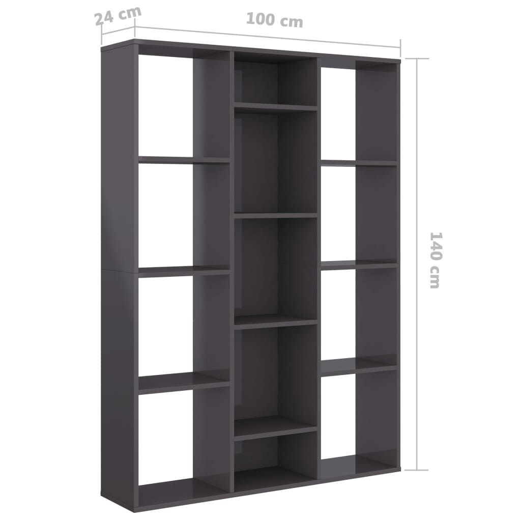 vidaXL Διαχωριστικό/Βιβλιοθήκη Γυαλ. Γκρι 100x24x140 εκ. Μοριοσανίδα