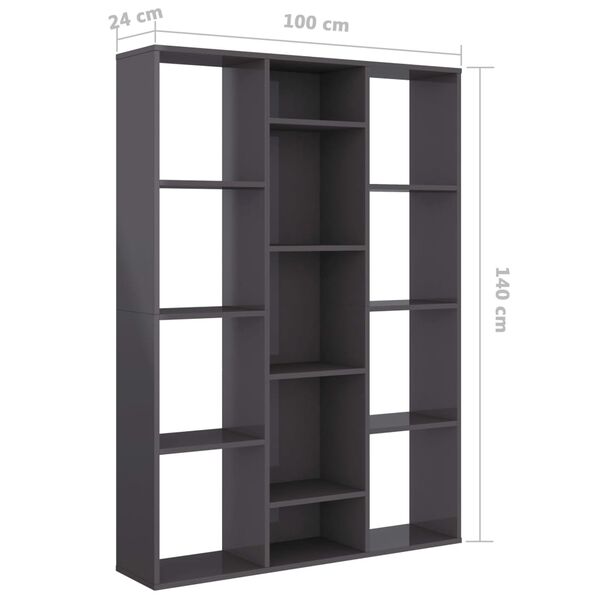 vidaXL Διαχωριστικό/Βιβλιοθήκη Γυαλ. Γκρι 100x24x140 εκ. Μοριοσανίδα