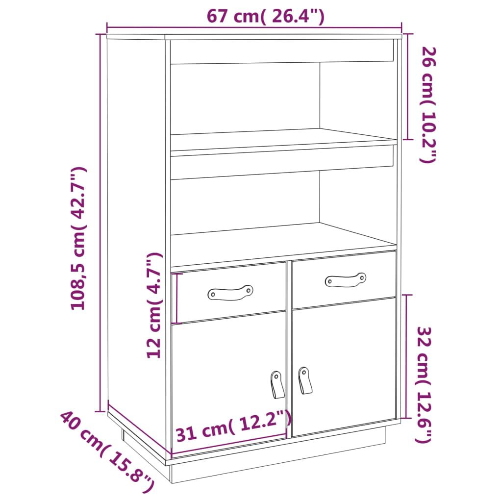 vidaXL Ντουλάπι Ψηλό Μαύρο 67x40x108,5 εκ. από Μασίφ Ξύλο Πεύκου