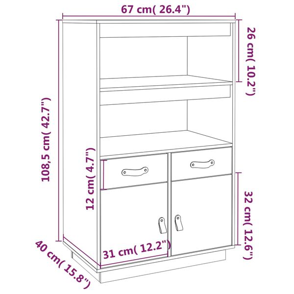 vidaXL Ντουλάπι Ψηλό Μαύρο 67x40x108,5 εκ. από Μασίφ Ξύλο Πεύκου