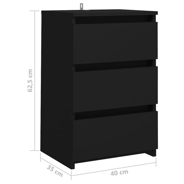 vidaXL Κομοδίνο Μαύρο 40 x 35 x 62,5 εκ. από Επεξ. Ξύλο
