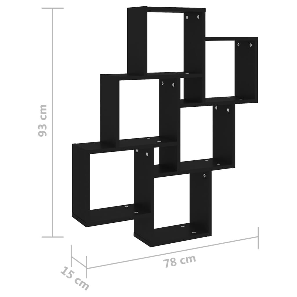 vidaXL Ραφιέρα Τοίχου με Κύβους Μαύρη 78 x 15 x 93 εκ. από Επεξ. Ξύλο