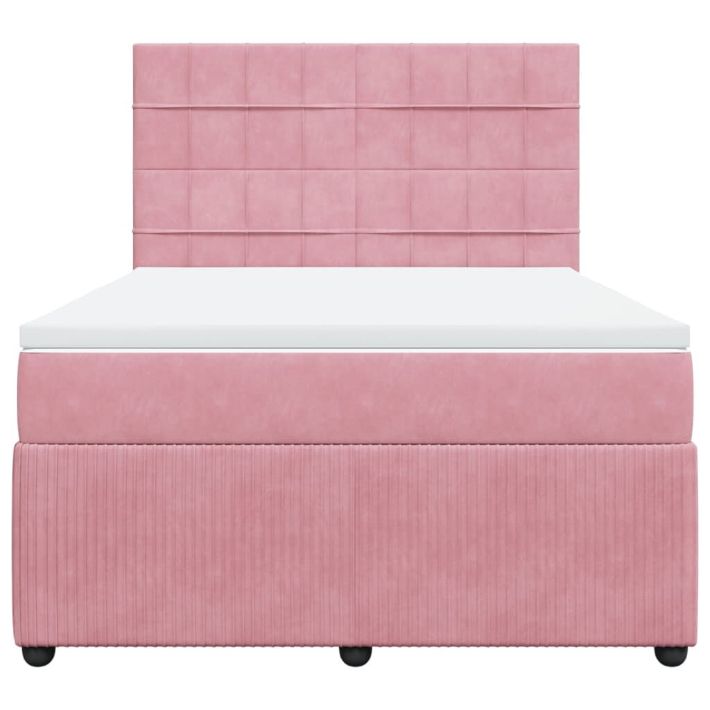 vidaXL Κρεβάτι Boxspring με Στρώμα Ροζ 140x200 εκ. Βελούδινο