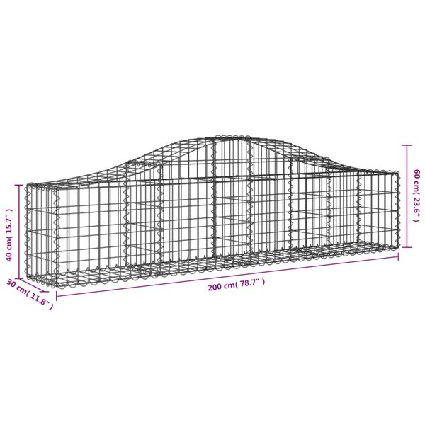 vidaXL Συρματοκιβώτια Τοξωτά 20 τεμ. 200x30x40/60 εκ. Γαλβαν. Ατσάλι