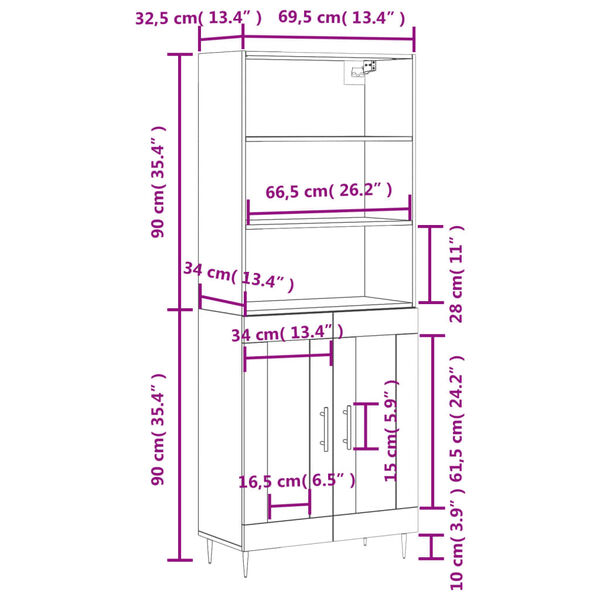 vidaXL Ντουλάπι Γκρι Σκυροδέματος 69,5x34x180 εκ. Επεξεργασμένο Ξύλο