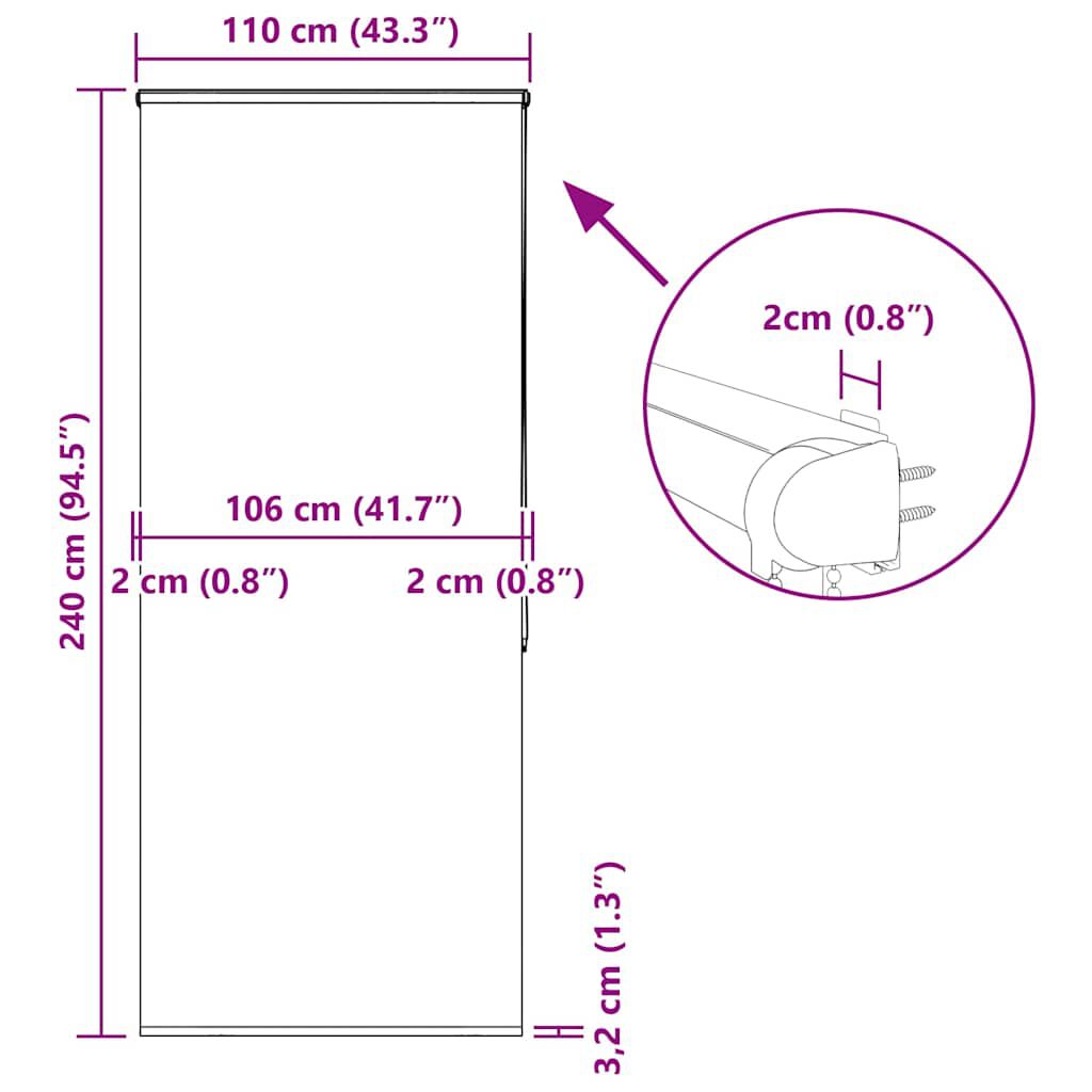 vidaXL Κουρτίνα Μπάνιου Ρολό κασέτα 110x240εκ. Πλάτος υφάσματος 106εκ.