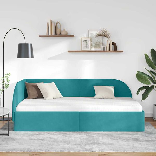 vidaXL Κρεβάτι Γωνίας με κεφαλάρι Τιρκουάζ 90 x 190 cm Βελούδο