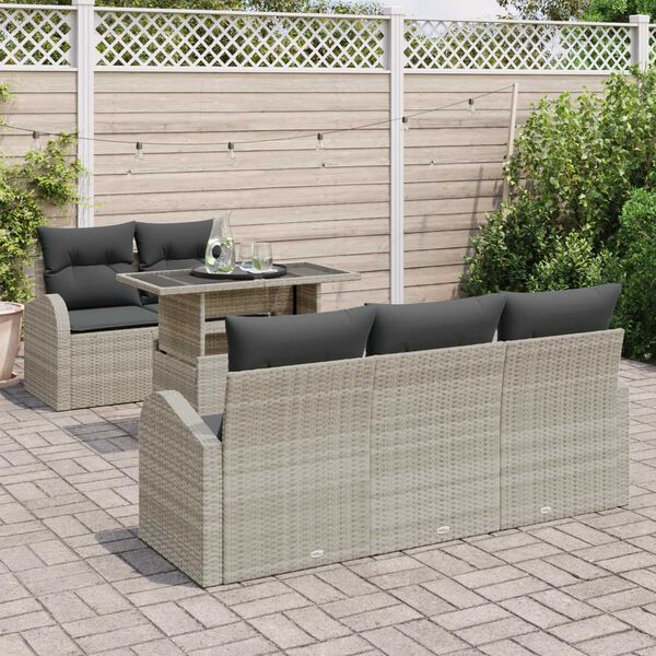 vidaXL Σετ Καναπέ Κήπου με μαξιλάρι 6 pcs Ανοιχτό γκρι Πολυ ράταν