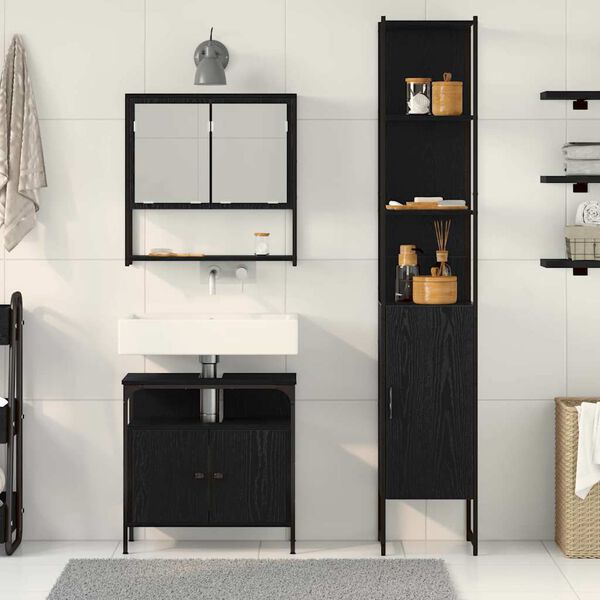 vidaXL Σετ Επίπλων Μπάνιου με ράφι 3 pcs Μαύρη δρυς 33 x 33 x 185.5 εκ