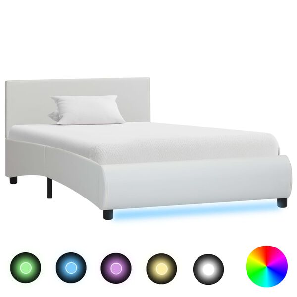 vidaXL Πλαίσιο Κρεβατιού με LED Λευκό 90 x 200 εκ. Συνθετικό Δέρμα