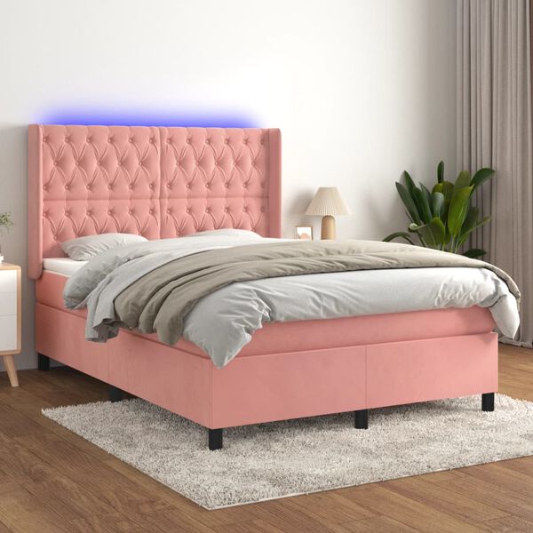 vidaXL &Kappa;&rho;&epsilon;&beta;ά&tau;&iota; Boxspring &mu;&epsilon; &Sigma;&tau;&rho;ώ&mu;&alpha; & LED &Rho;&omicron;&zeta; 140x200 &epsilon;&kappa;. &Beta;&epsilon;&lambda;&omicron;ύ&delta;&iota;&nu;&omicron;
