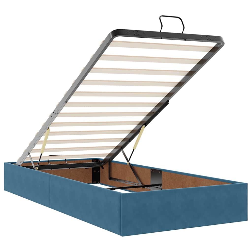 vidaXL Οθωμανικό κρεβάτι με στρώμα & LEDs Σκούρο μπλε 90x190cm Velvet