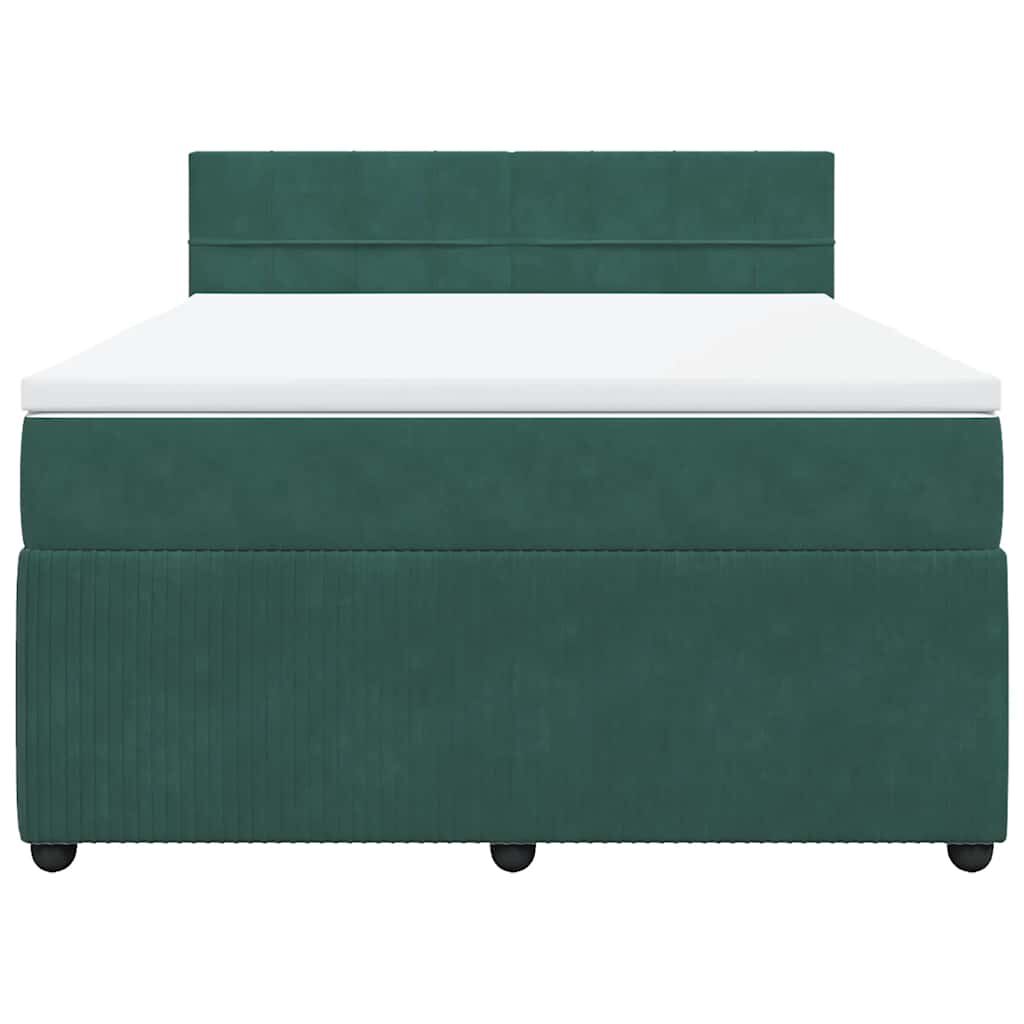 vidaXL Κρεβάτι Boxspring με Στρώμα Σκούρο Πράσινο 140x190εκ. Βελούδινο