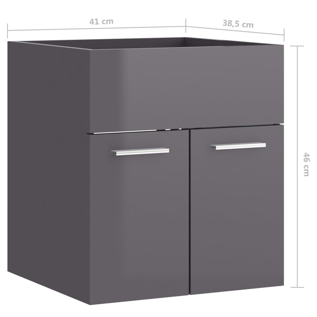 vidaXL Ντουλάπι Νιπτήρα Γυαλιστερό Γκρι 41x38,5x46 εκ. από Επεξ. Ξύλο