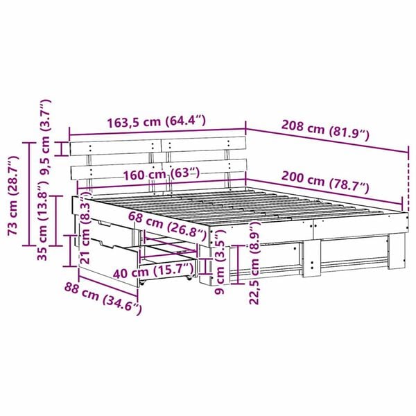 vidaXL Σκελετός Κρεβατιού Λευκό 160 x 200 cm Μασίφ ξύλο πεύκου