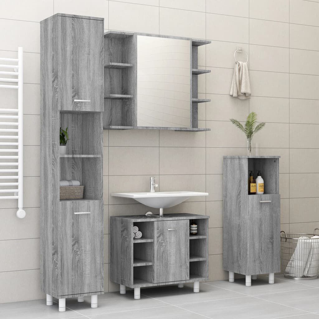 vidaXL Ντουλάπι Καθρέπτης Μπάνιου Γκρι Sonoma 80x20,5x64 εκ Επεξ. Ξύλο