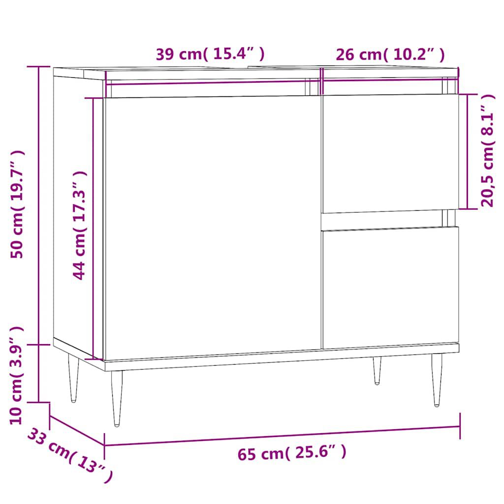 vidaXL Ντουλάπι Μπάνιου Λευκό 65 x 33 x 60 εκ. από Επεξεργασμένο Ξύλο