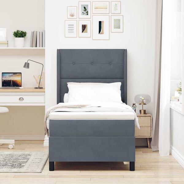 vidaXL Κρεβάτι Box Spring LED με Στρώμα Σκούρο γκρι 90 x 190 cm