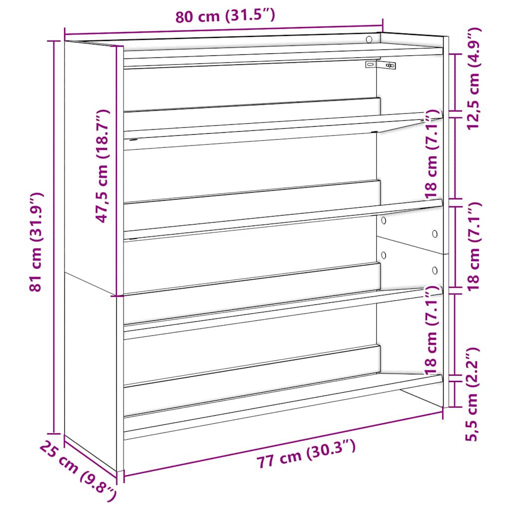Ράφι παπουτσιών vidaXL Artisan Oak 80x25x81 cm Κατασκευασμένο ξύλο