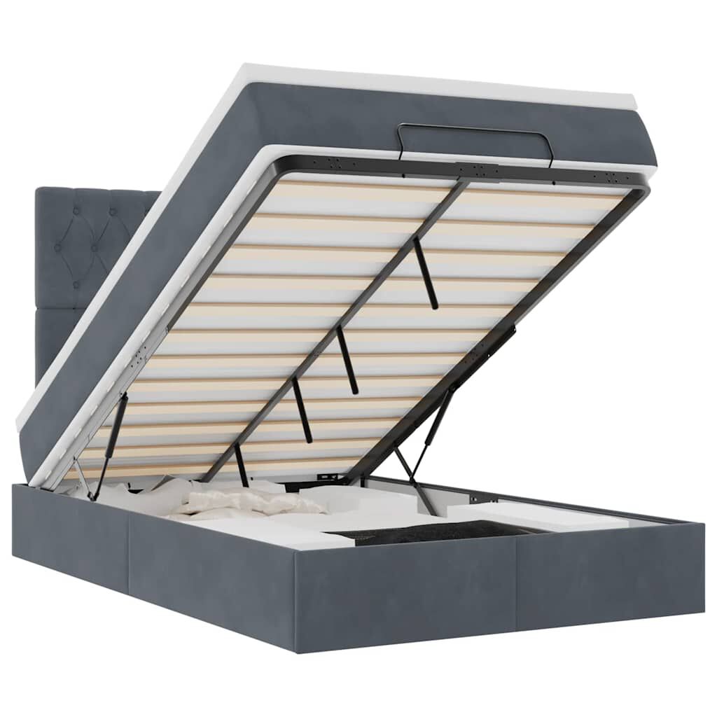 vidaXL Οθωμανικό κρεβάτι με στρώματα & LEDs Σκούρο γκρι Βελούδο