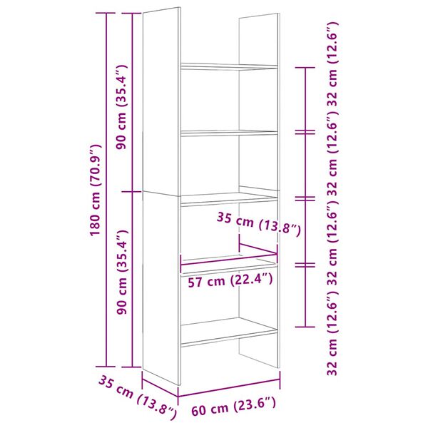 vidaXL Βιβλιοθήκη Λευκή 60 x 35 x 180 εκ. από Επεξ. Ξύλο
