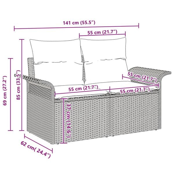 vidaXL Σετ Καναπέ Κήπου 13 pcs Μαύρο και Κρέμα 100 x 100 x 71 cm